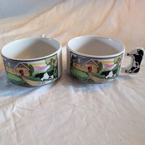 2/30$ Countryside Cow Scene Mugs - Set of 2